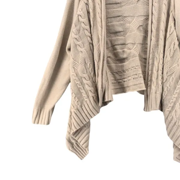 April Cornell Open Cardigan Medium Cream Wool Waterfall Wool Blend Cable Knit - Image 4