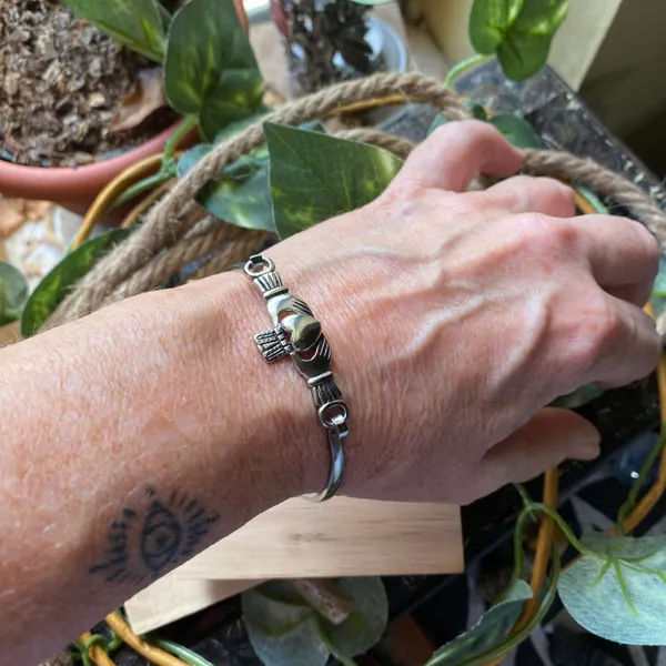 Stainless Steel Claddagh Cuff Bracelet Silver - Image 4