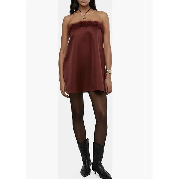 we wore what faux‎ fur strapless satin dress Size 6 - Image 5