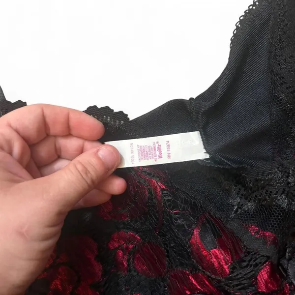 Vintage Black Red Rose Lace Teddy & Sheer Robe Lingerie Set Large - Image 6