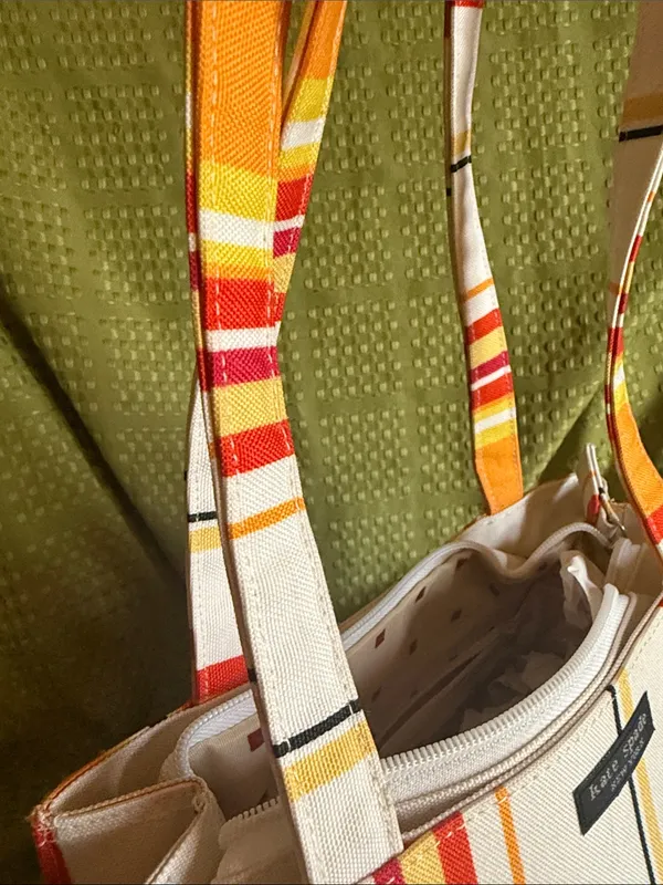 kate spade Yellow, Orange & Red Striped Canvas Tote NWOT - Image 3