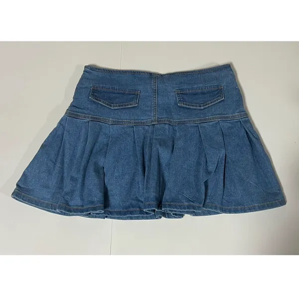 Blue White Jean Denim Tie-Up Pleated Mini Skirt Bottoms Size M 🩵🤍✨ - Image 4