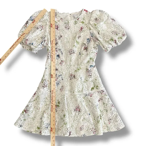 Gianni Bini Women’s Floral Eyelet‎ Puff Sleeve Mini Dress White Size 4 Lined - Image 4