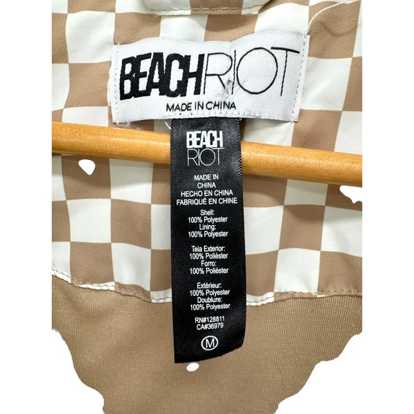 Beach Riot Canyon Puffer Vest Taupe Check Cropped Sleeveless Zip Snap Women's M‎ - Image 4