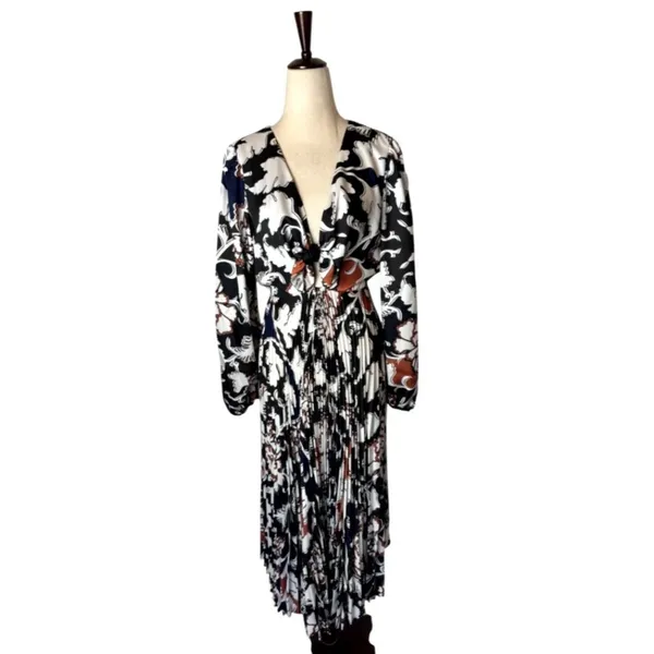 Delfi Collective‎ Dress Women Medium Black Claudine Printed Stretch Crepe Midi - Image 2
