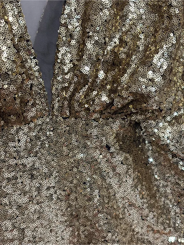 NEW BABEYOND Scoop Neck Sheer Angel Sleeve Maxi Dress Gold Sequin - Size 2X - Image 14
