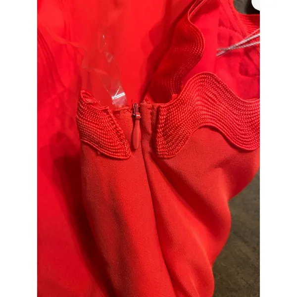 Main Strip Red One Shoulder Mini Dress Tiered Flounce Skirt Size Large Game Day Preppy Club - Image 6