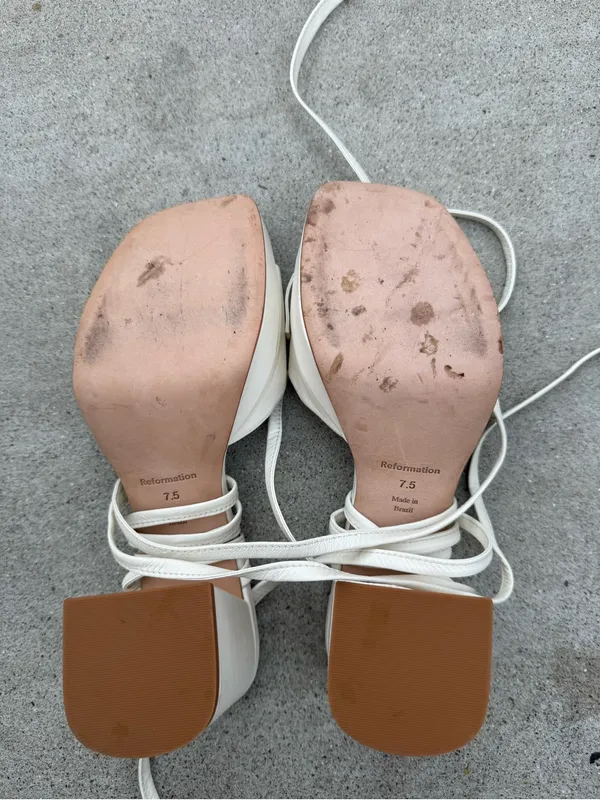 Reformation White Leather Platform Block Sandals Lace-Up Formal Size 7.5 - Image 6