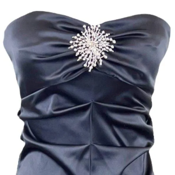 Faviana Black Ruched Satin Mermaid Dress Size 1/2 Prom Formal - Image 5