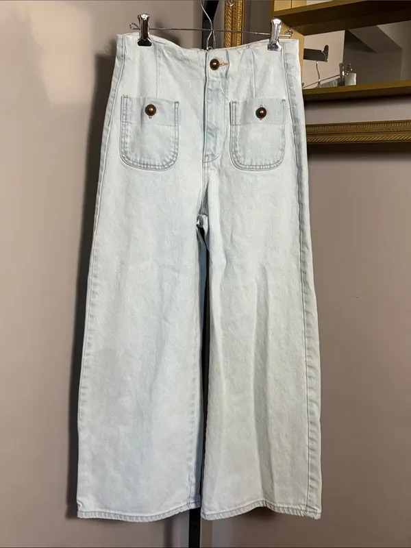 Zara Size 2 Light Wash Wide Leg Denim Jeans - Image 2