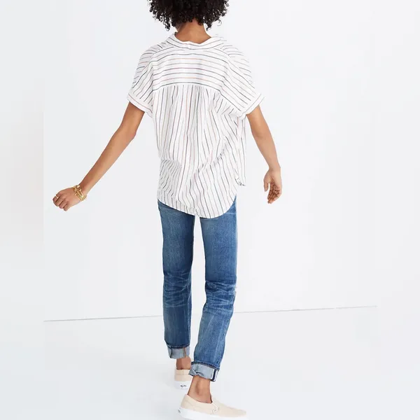 Madewell Slightly Oversized‎ Cotton Central Shirt in Sadie Stripe Multistripe XS - Image 4