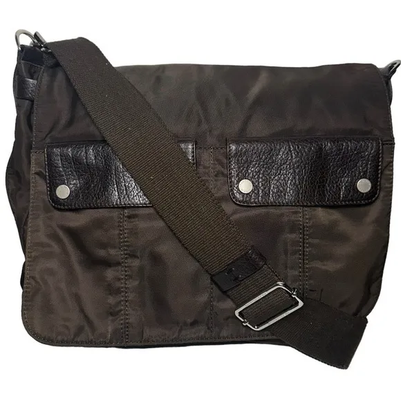 Francesco Biasia Brown Nylon Suede Trim Large Messenger Crossbody Bag - Image 2