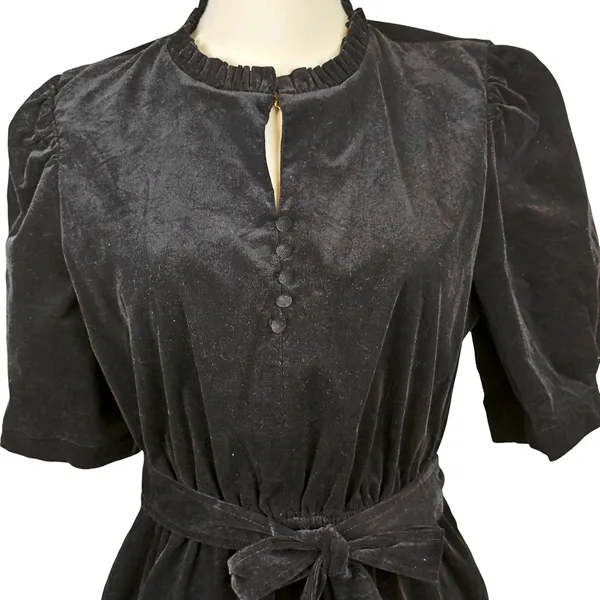 Draper James Puff Sleeve Tiered Ruffle Neck Button Micro Corduroy Belted Dress - Image 4