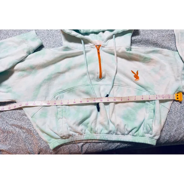 Playboy x Missguided Crop Hoodie Sweatshirt Zip Neck Green Tie Dye Size Small - Image 7