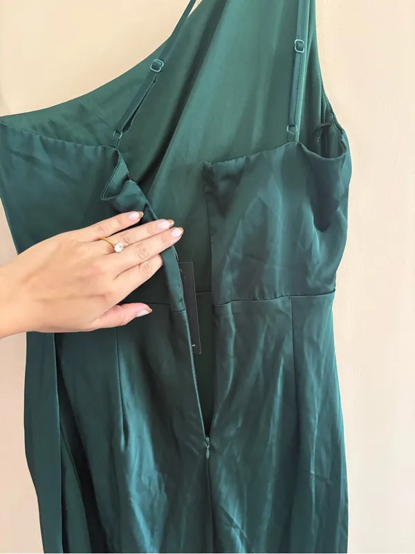 Lulus Signature Elegance Emerald Satin One-Shoulder Maxi Dress Size Large Formal - Image 10
