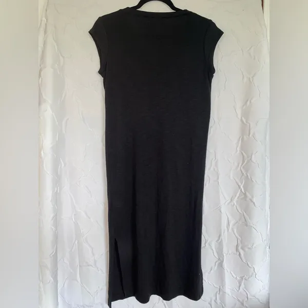Madewell Midi V-Neck Women's Dress Small Cap Sleeves Slit Black Viscose - Image 6