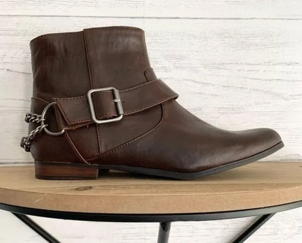 Zara TRF Brown Pointed Booties with Chain Detail - Image 3