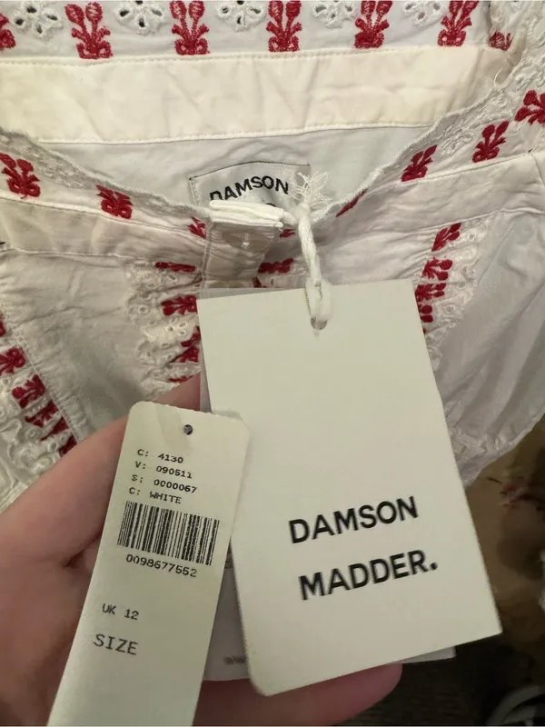 NWT Anthropologie Damson Madder Amaya Scalloped Mini Dress white red UK 12/ US 8 - Image 11
