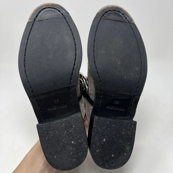 Free People EU‎ 36 Women's Size 5.5-6 Vida Silver Metallic Chain Leather Mules - Image 11