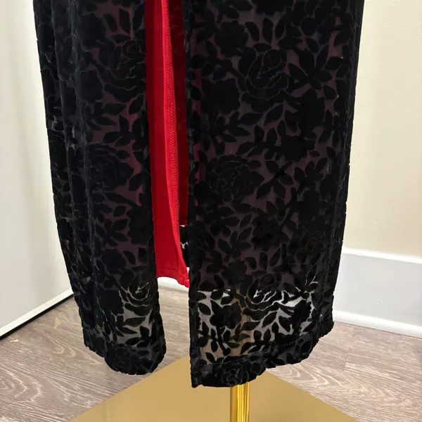 VTG 90s Roberta Black Red‎ Burnout Velvet Rose Maxi Dress Large Vampy Whimsigoth - Image 8