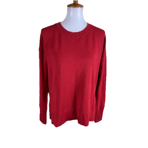 Athleta Red Luxe Lounge Sweatshirt‎ Athleisure Minimalist Basic XS - Image 2
