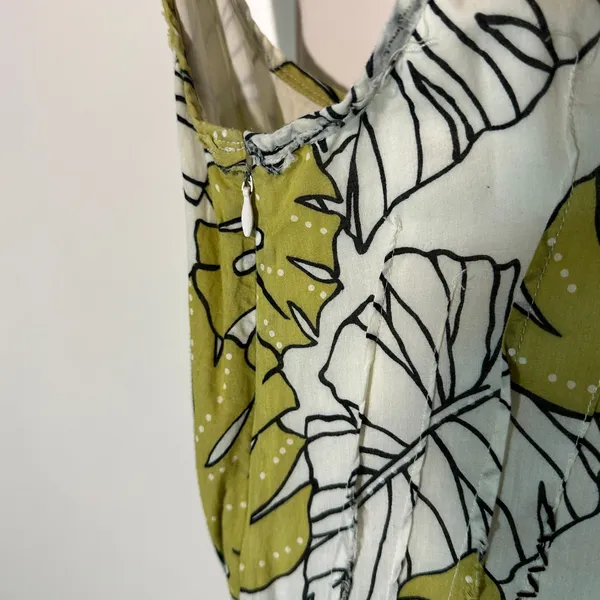 Tori Richard Tropical Leaf‎ Print Belted Mini Dress Green Boho Cotton Resort 4 - Image 3