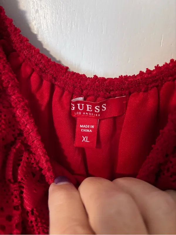 Guess Red Crochet Pom-Trim Off-Shoulder Camisole Top - Image 2