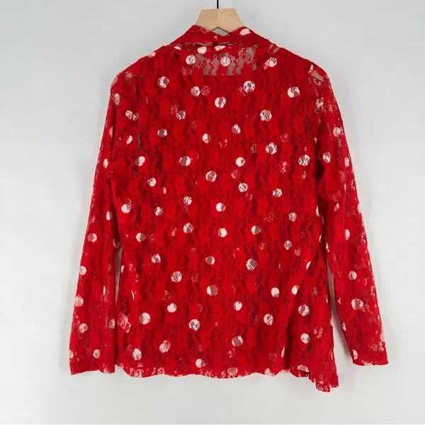 Susan Graver Red Lace White Polka Dot Scoop Neck Tank Sheer Open Cardigan‎ Set - Image 7
