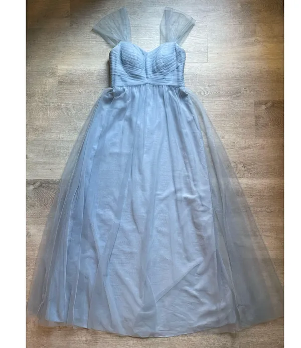 Azazie Pleated Bodice Sweetheart Neck Tulle Blue Maxi Bridesmaid Formal Dress 6 - Image 2
