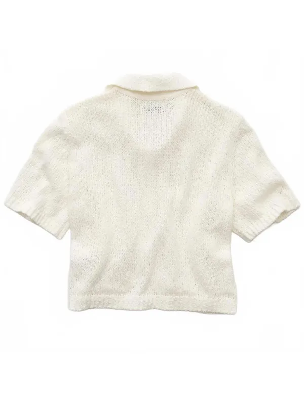AE Cotton Short-Sleeve Collared Button-Up Cardigan American Eagle Cream NWT XL - Image 3