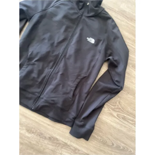 The North Face Full Zip Track Jacket Womens S/M Black Mock Neck Stretch Logo - Image 3