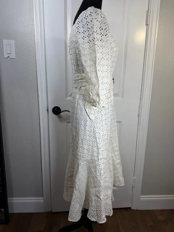Maeve by Anthropologie White Eyelet Linen Belted Maxi Dress - Image 3