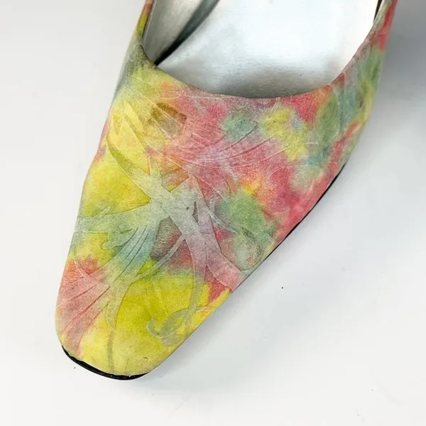 Bellini Tamesis Embossed Leather Kitten Heels Shoes Floral Yellow Pink Women 7.5 - Image 10