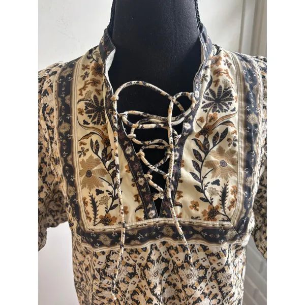 Anthropologie Pleated Puff Sleeve Blouse Small Boho cottage core croquette - Image 3