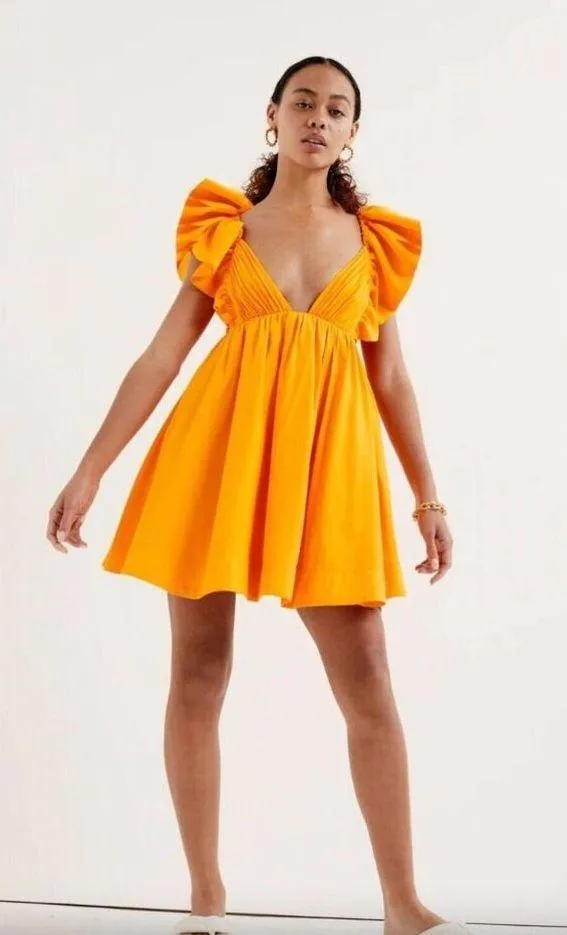 For Love & Lemons Clementine Mini Dress Orange Womens Size Medium - Image 3