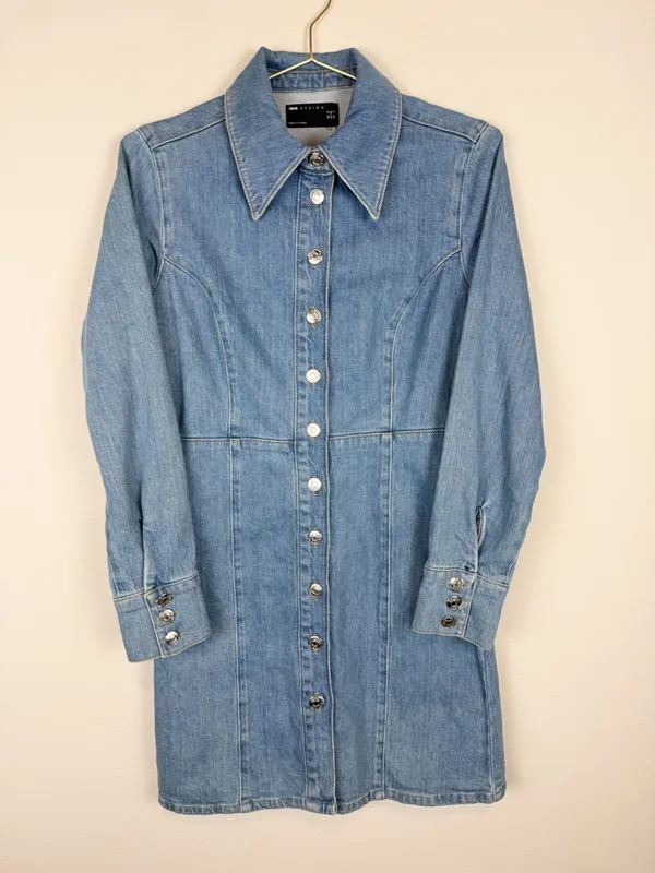 Asos Design Denim Long Sleeve‎ Hourglass Mini Dress Size 4 - Image 3