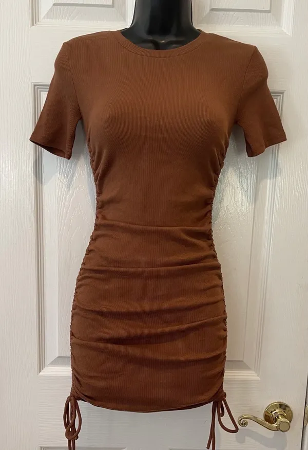 Zara Women’s Copper Brown Ruched Side Bodycon Minidress - Image 5