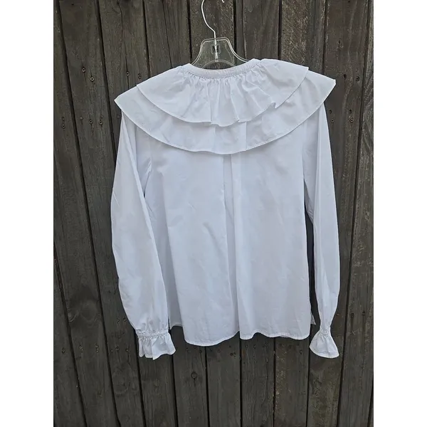 Hill House Home White Ruffle Collar Blouse XS Cotton Button Front Top - Image 4