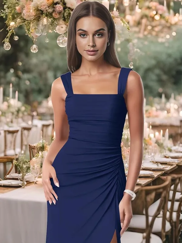 Women's Navy Blue Square-Neck Evening Dress with Back Tie m - Image 3