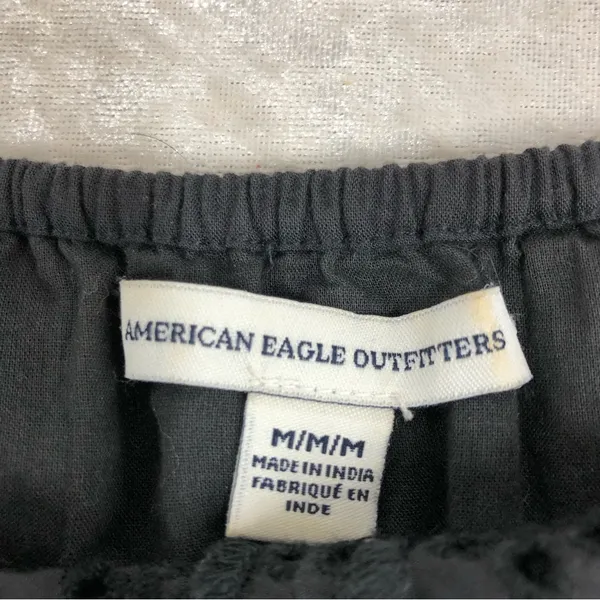 American Eagle Outfitters Off shoulder romper eyelet charcoal womens size medium - Image 4
