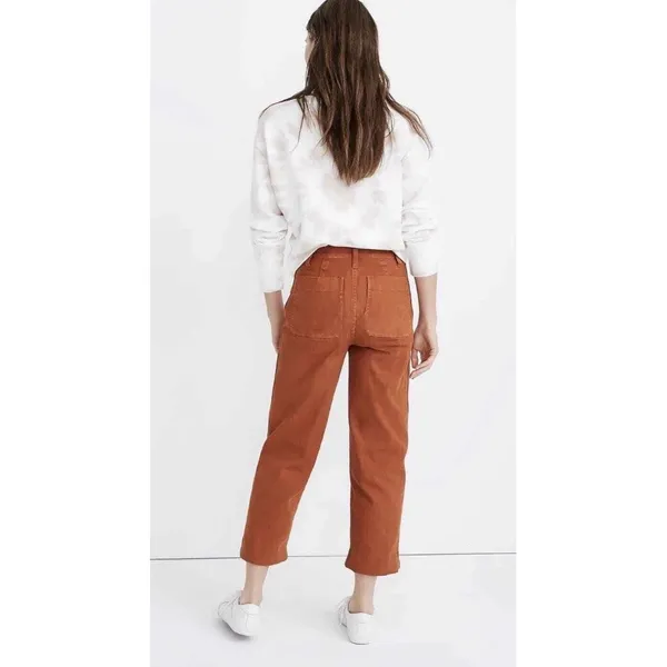 Madewell Slim Emmett Wide Leg Cropped Pant Jean Size 28 Orange Cotton Stretch - Image 2