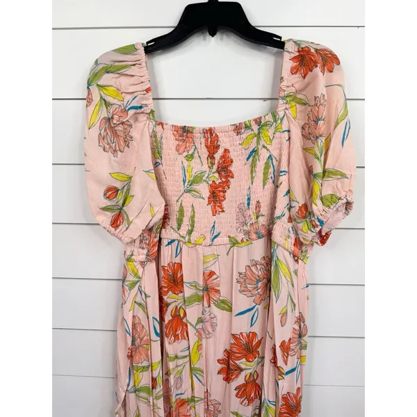 For The Republic Womens Size L Pink Floral Maxi Dress Smocked Off The Shoulder - Image 6