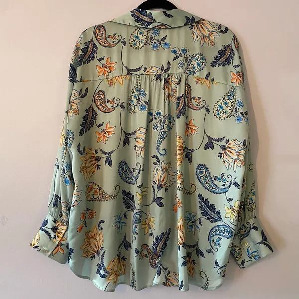 Zara Mint Green Paisley Floral Long Sleeve Button Down Shirt Boho Flowy Large - Image 6