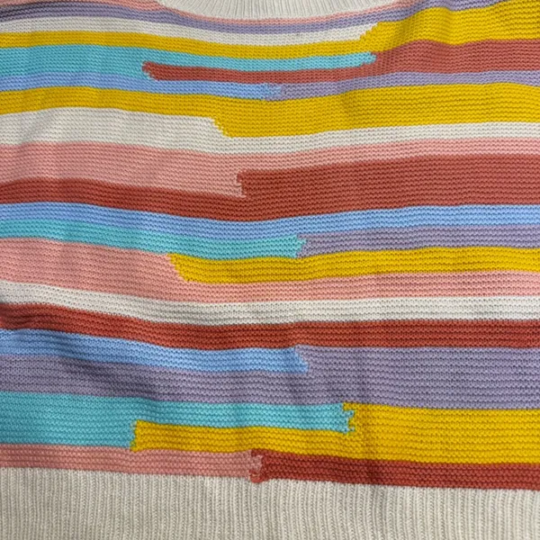Hyfve Womens Large Multicolor Striped Knit Sweater Crewneck Drop Shoulder Pastel - Image 2