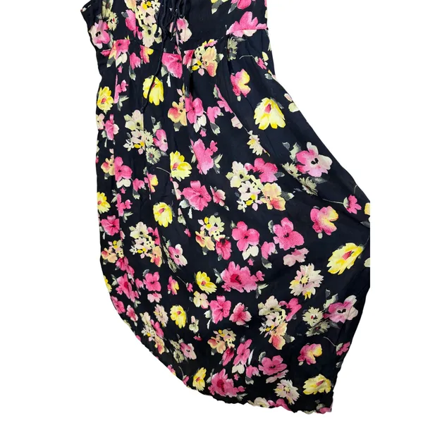 La Femme‎ Vintage Floral Rayon Lace Up Maxi Dress Black Pink Plus Size 2X - Image 5
