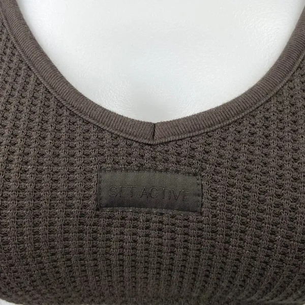 Set Active Brown Waffle Knit Scoop Neck Athletic Workout Sports Bra Tank Top XS - Image 3