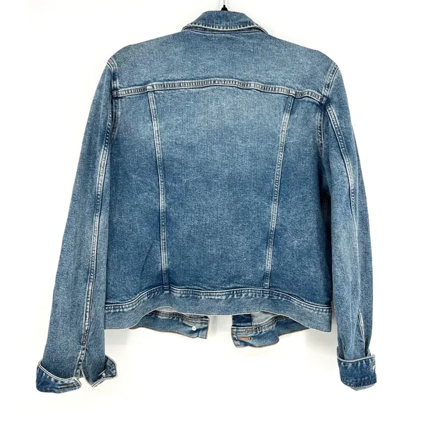 J. Crew Denim Jacket Medium Blue Wash Medium Stretch Trucker Coat Fall EUC - Image 2