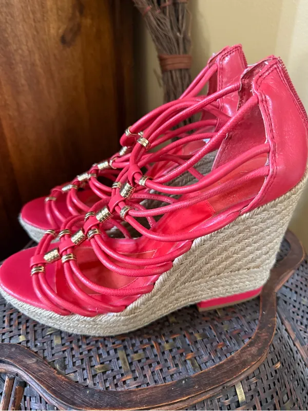 Isola Bright Pink Strappy Espadrille Wedge Sandals - Image 2