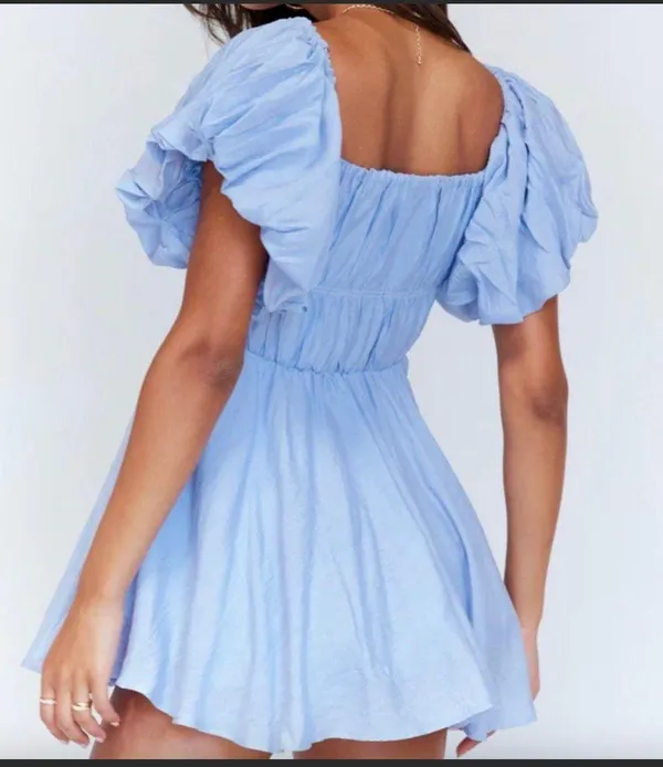Halton Puff Sleeve Mini Dress In Blue - Image 2