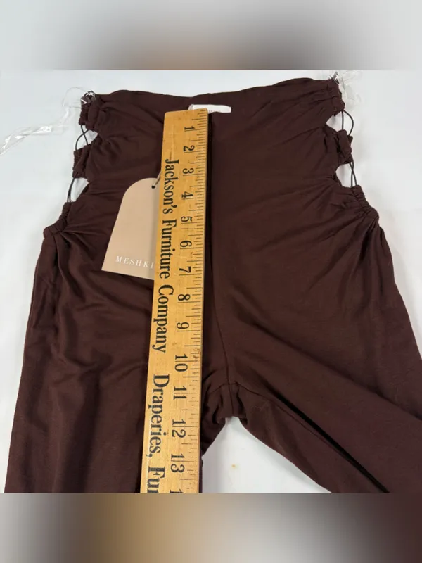NWT MESHKI Eleanor Ruched Cut Out High Rise Brown Pants Women's Size XS - Image 7